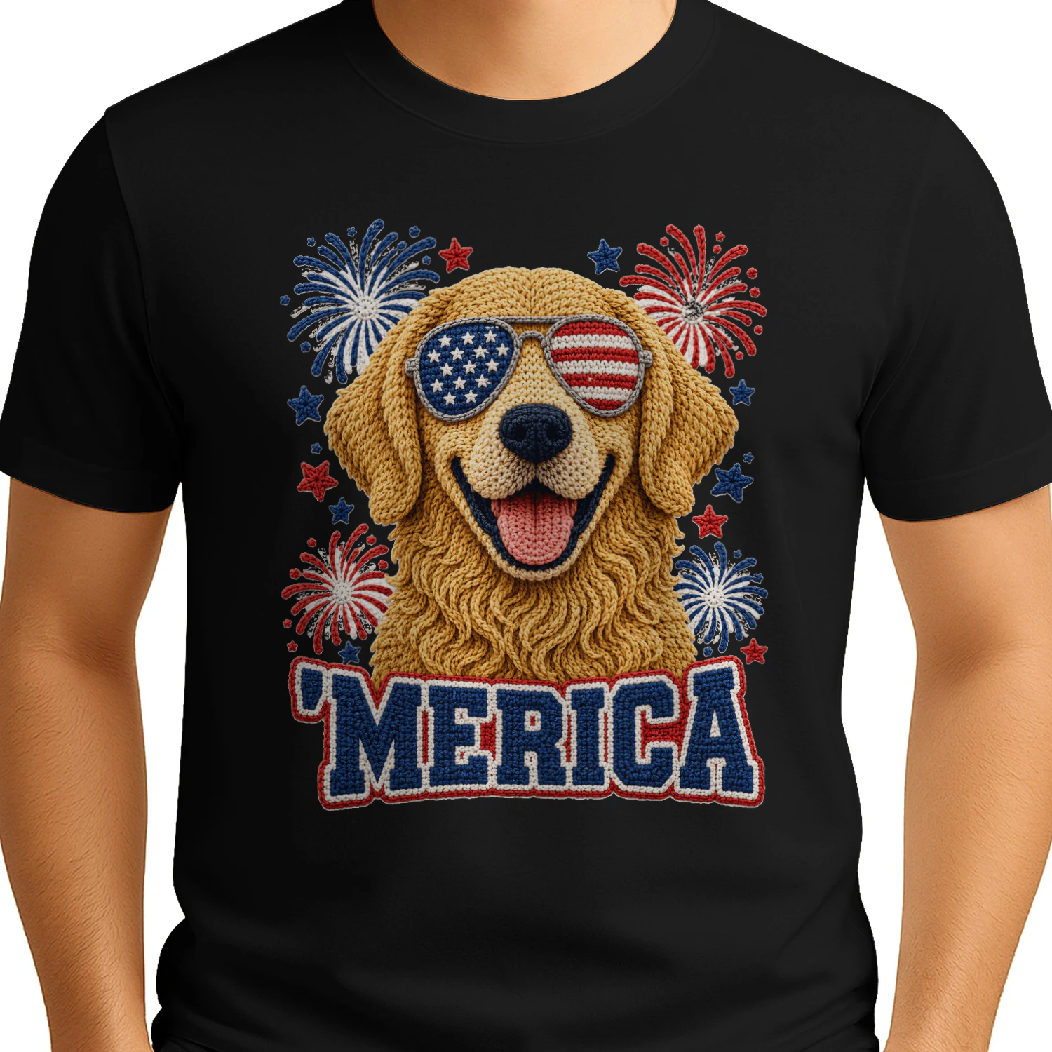 Crochet Golden Retriever ’Merica Tee