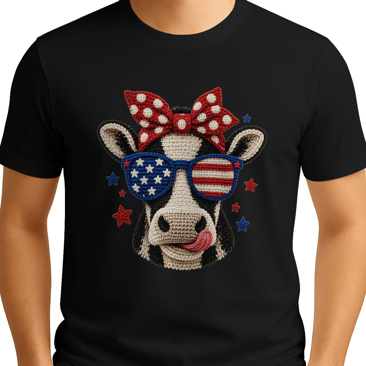 Patriotic Crochet Cow Tee