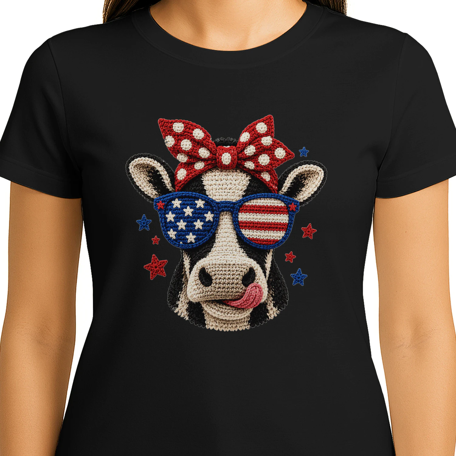Patriotic Crochet Cow Tee