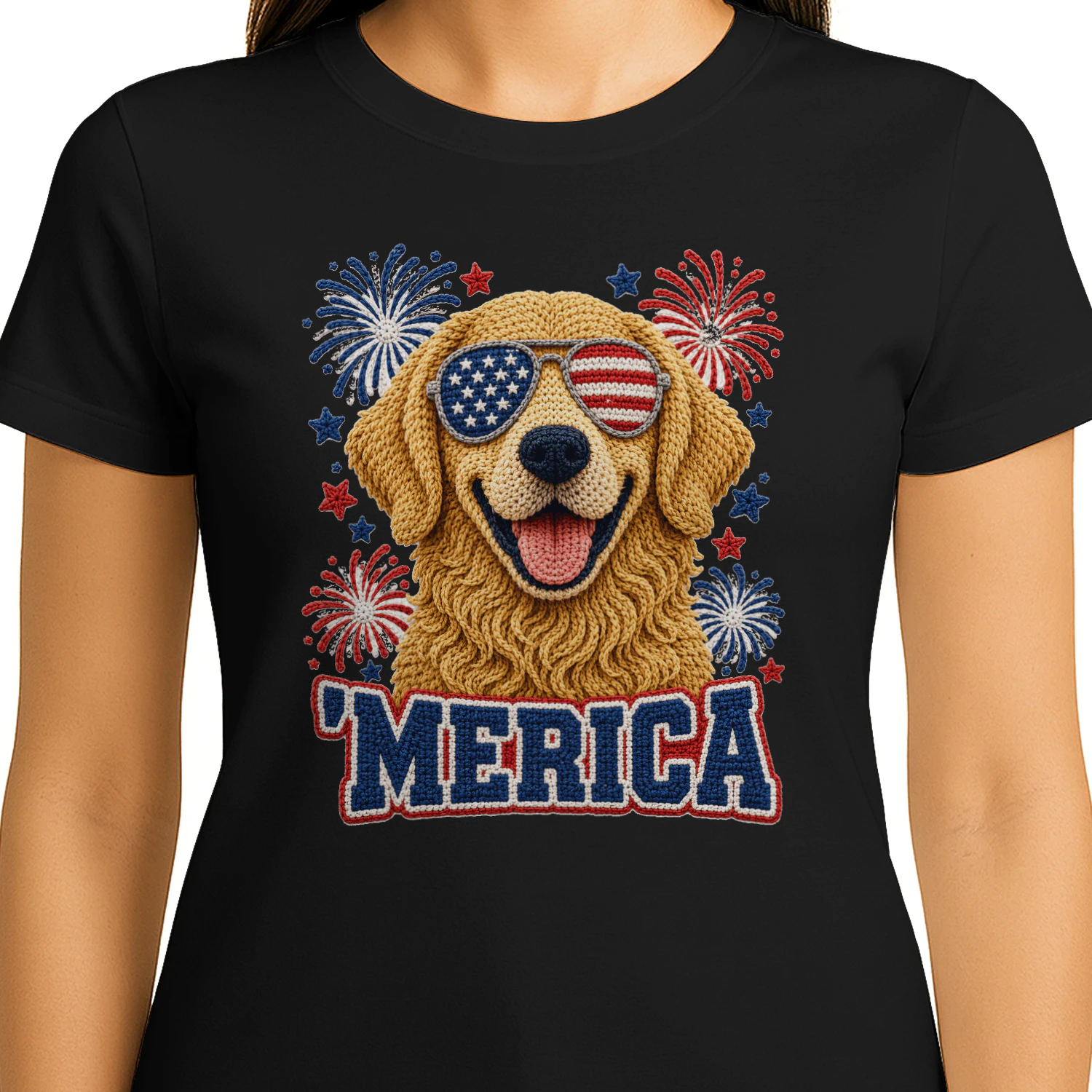 Crochet Golden Retriever ’Merica Tee