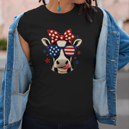 Patriotic Crochet Cow Tee