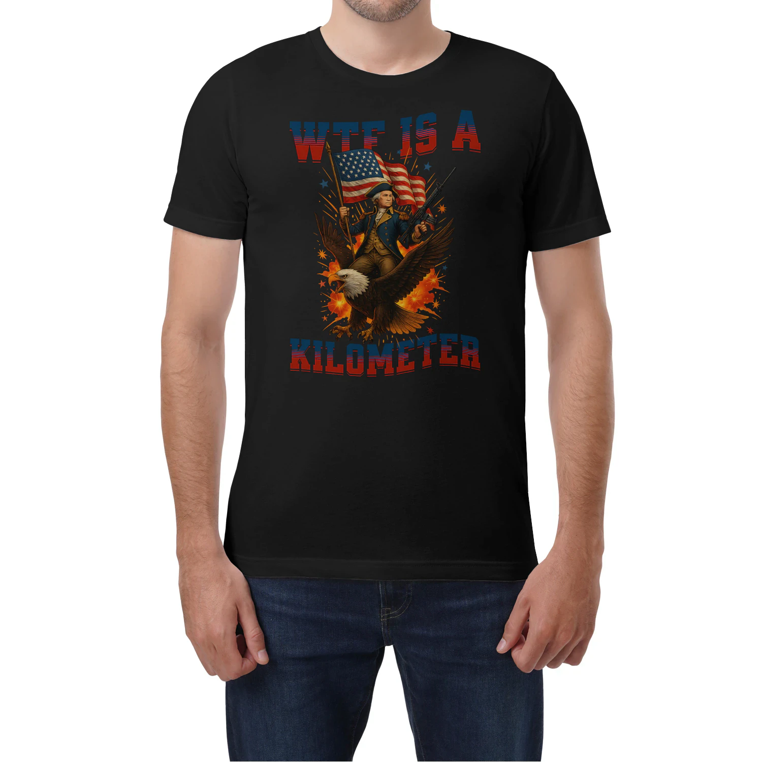 WTF Is A Kilometer Eagle Funny 4th of July Founding Father