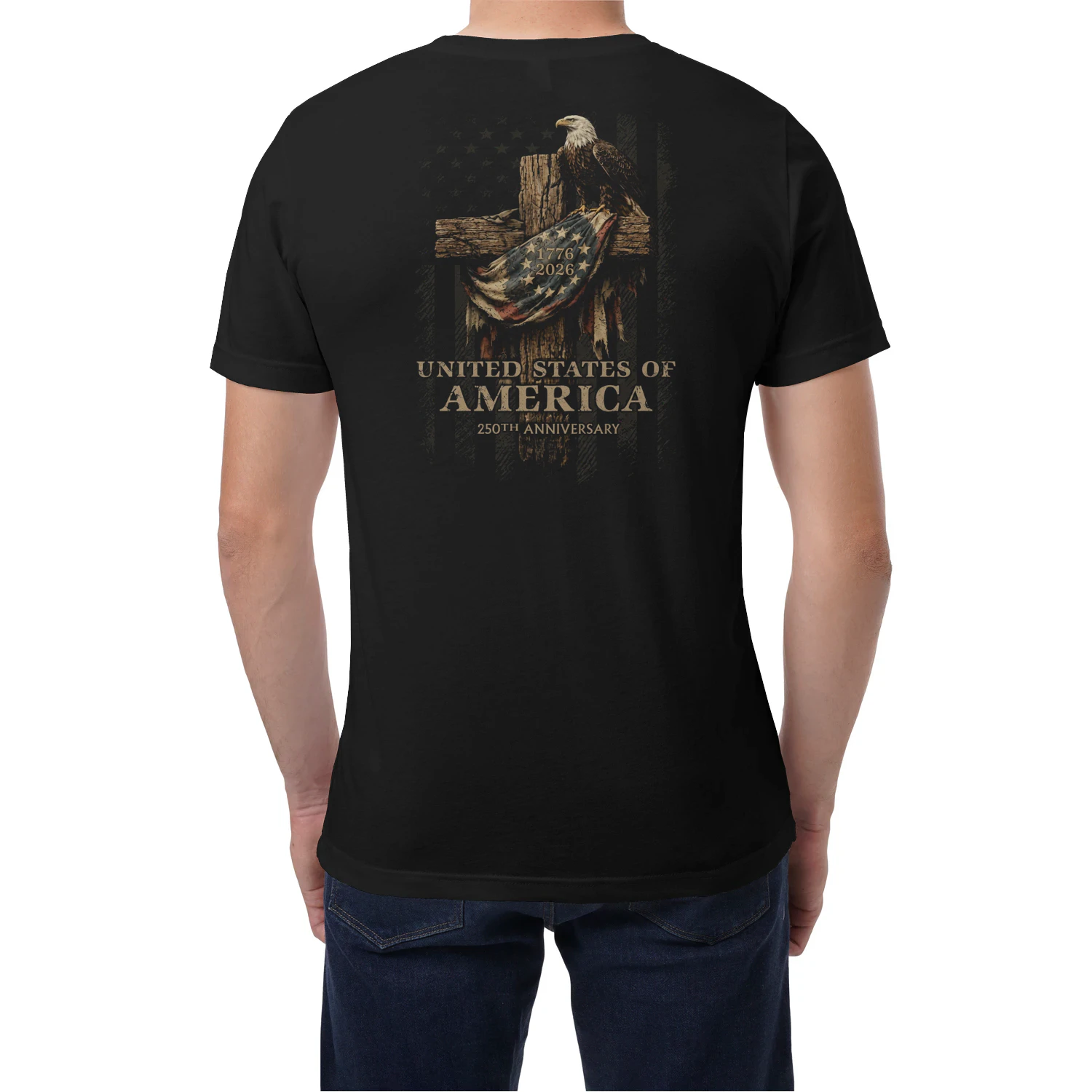 (Front and Back) 250 Years Vintage Eagle Cross American Flag 250th Anniversary 1776-2026