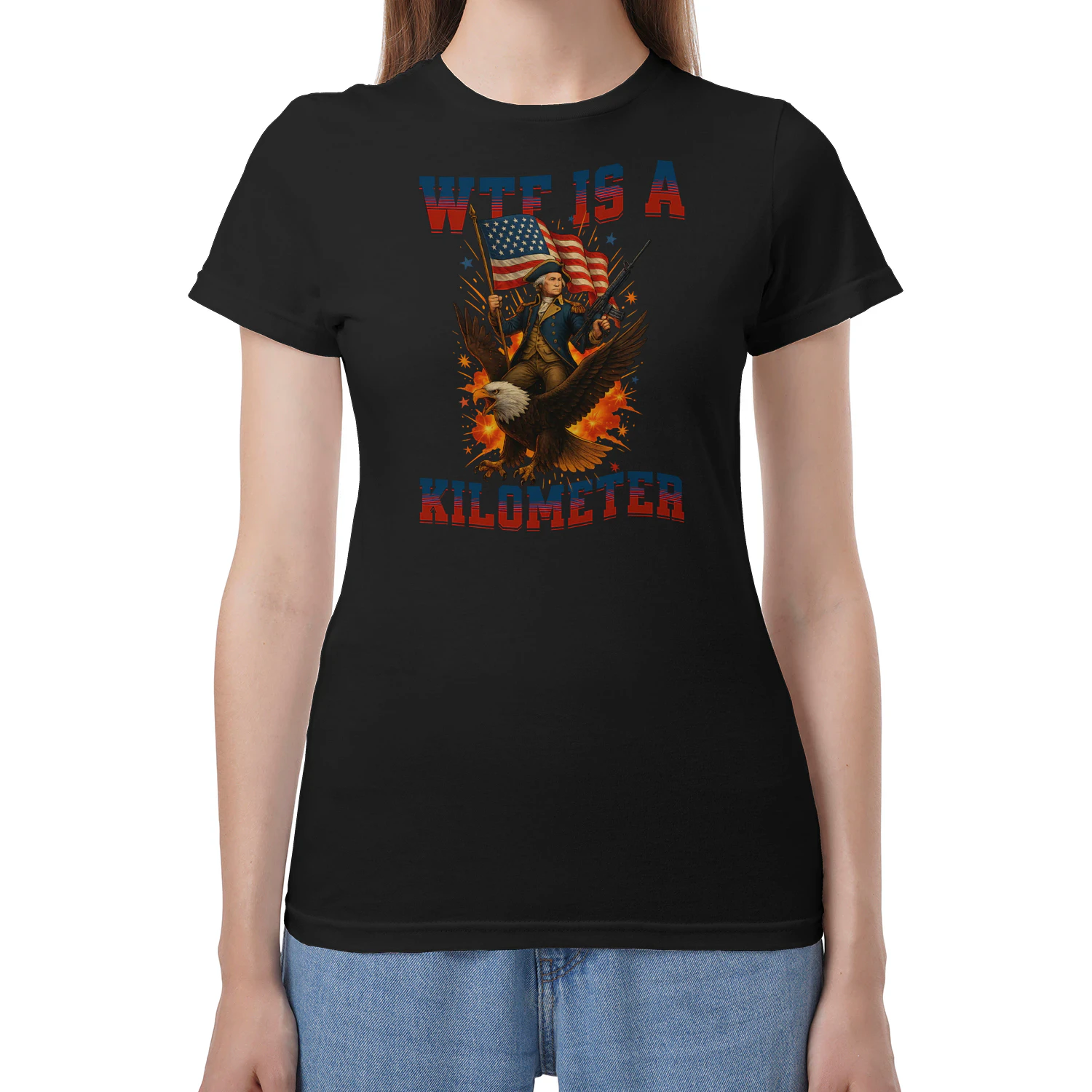 WTF Is A Kilometer Eagle Funny 4th of July Founding Father