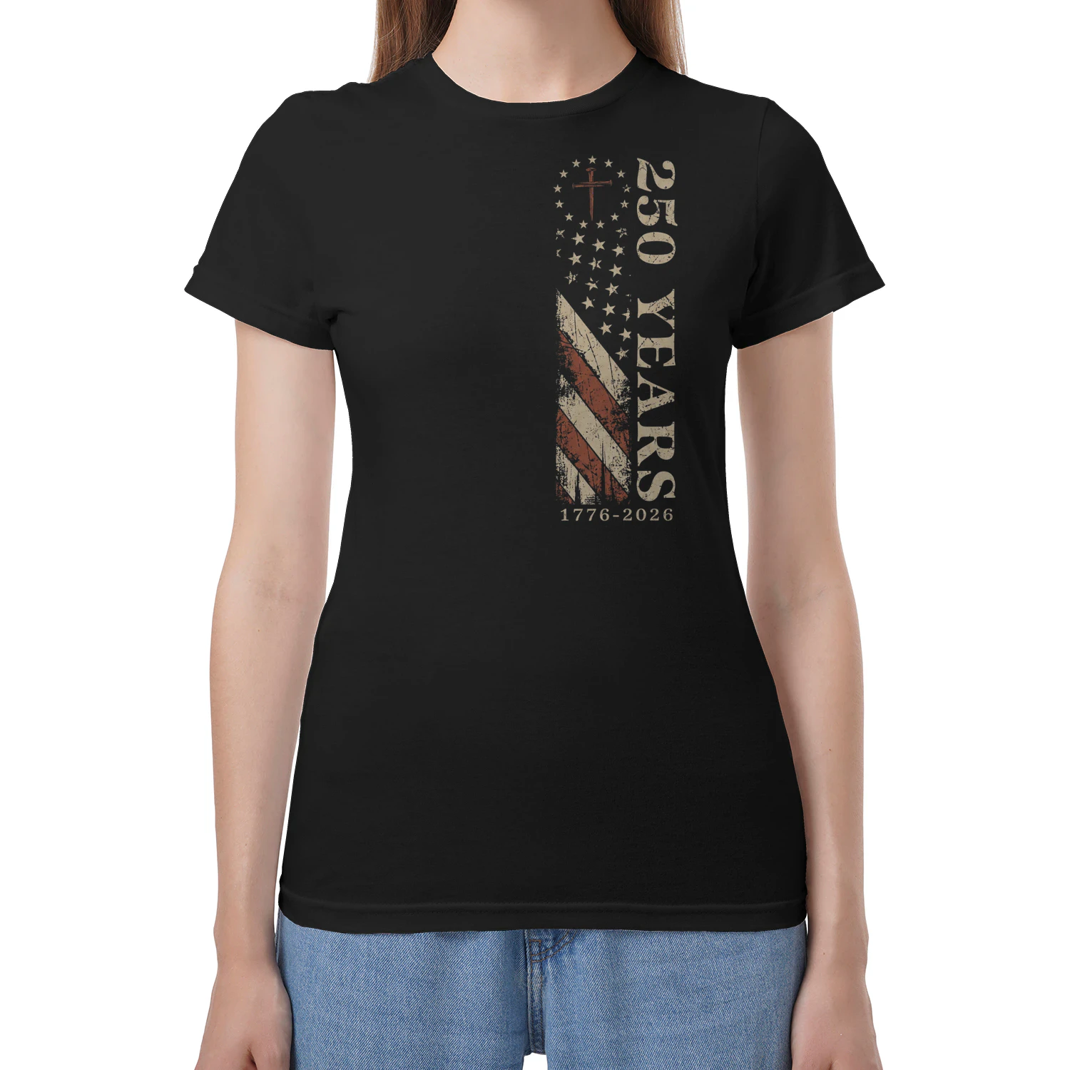 (Front and Back) 250 Years Vintage Eagle Cross American Flag 250th Anniversary 1776-2026
