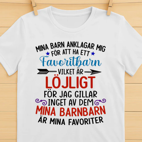SE - MINA BARN ANKLAGAR MIG  FÖR ATT HA ETT FAVORITBARN,  VILKET ÄR LÖJLIGT,  FÖR JAG GILLAR INGET AV DEM.  MINA BARNBARN  ÄR MINA FAVORITER.