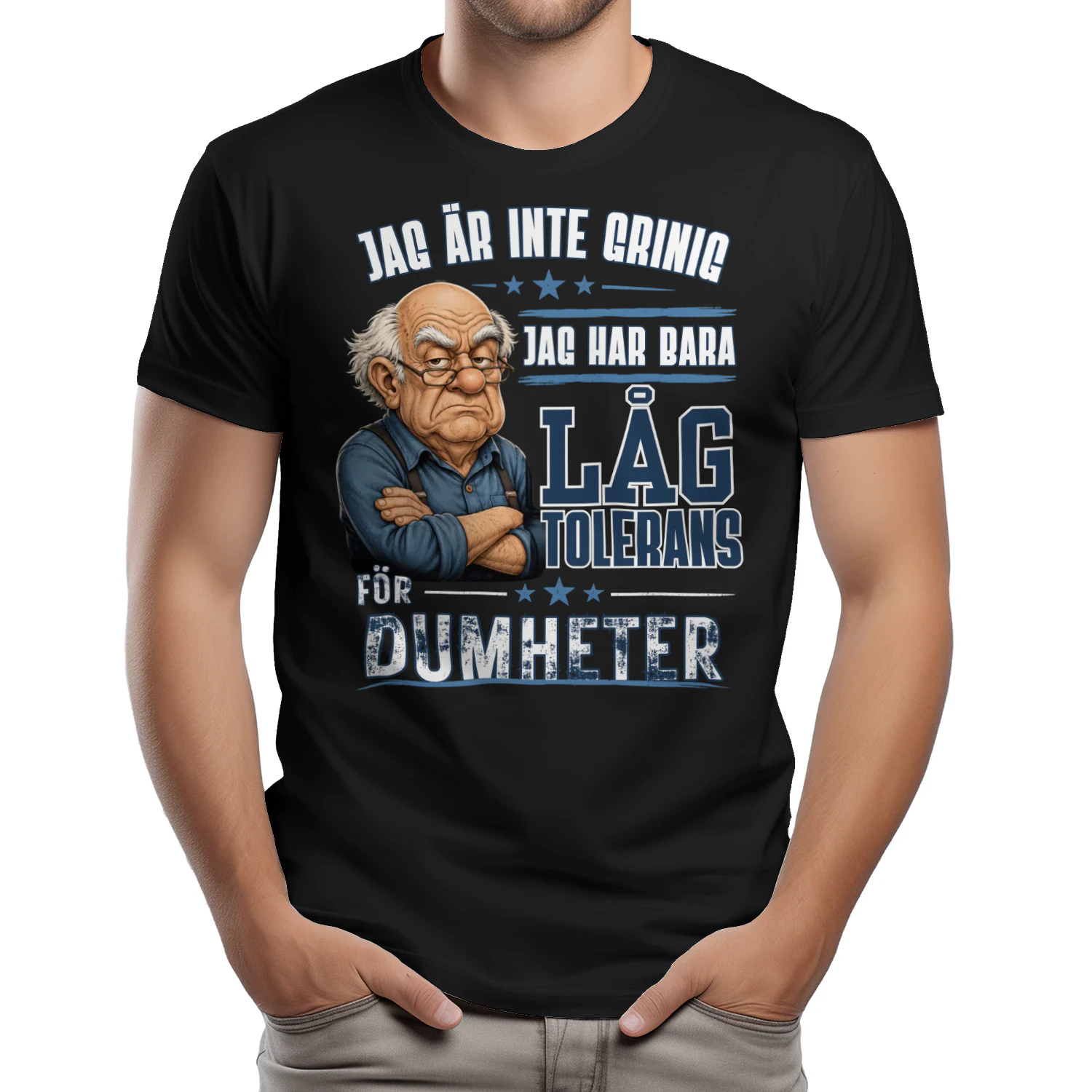 Låg Tolerans för Dumheter T-shirt – Grinig Gubbe Design