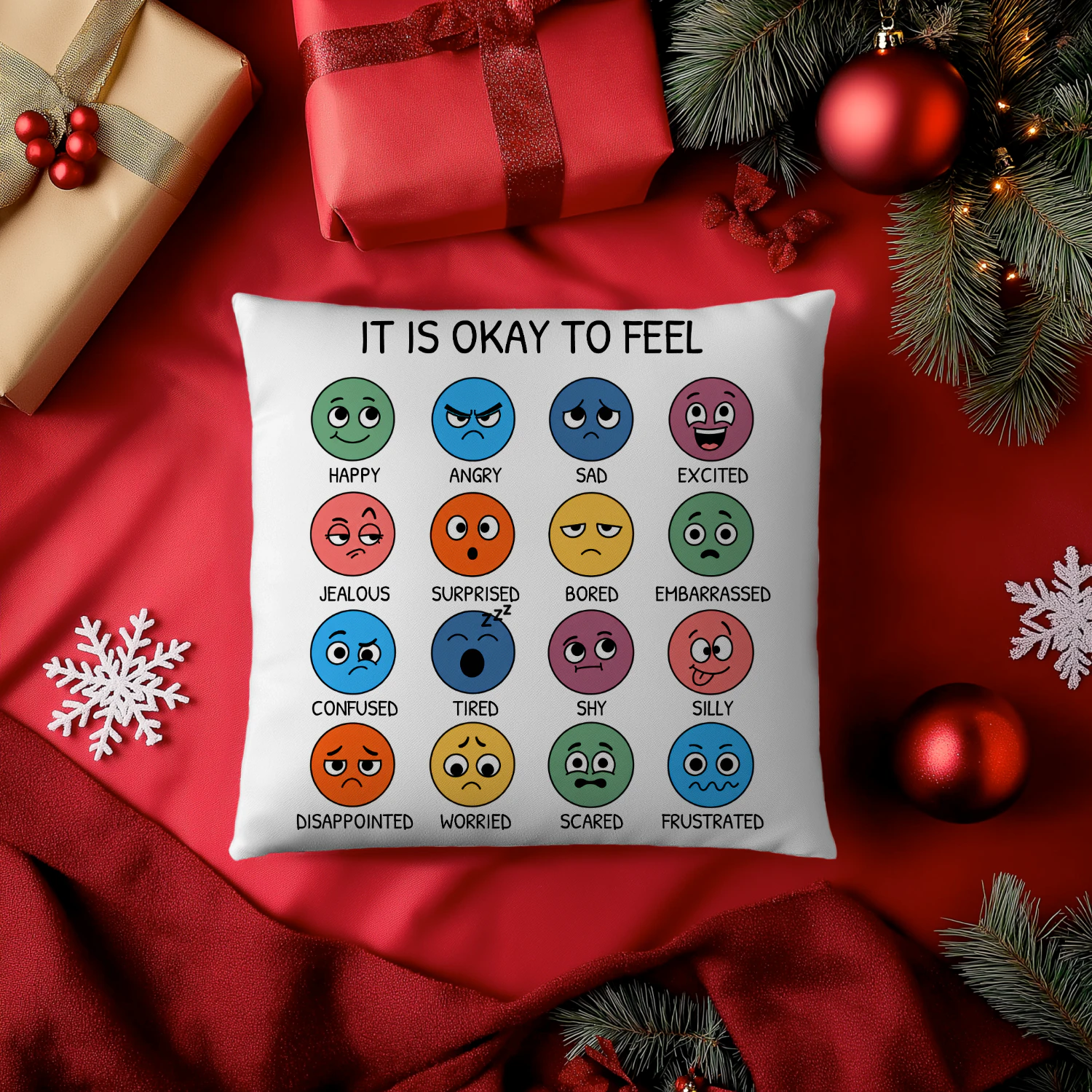 It's Okay to Feel All Your Feelings – 16 Emotions Mental Health Awareness Pillow