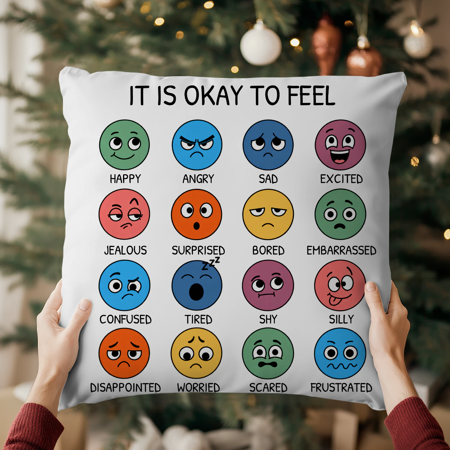 It's Okay to Feel All Your Feelings – 16 Emotions Mental Health Awareness Pillow