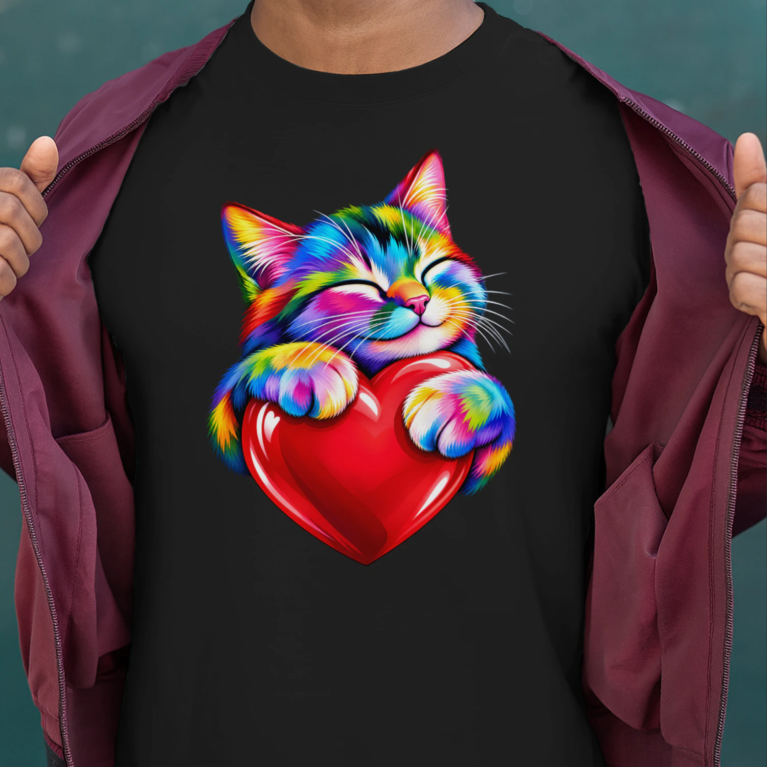 cat hug  heart