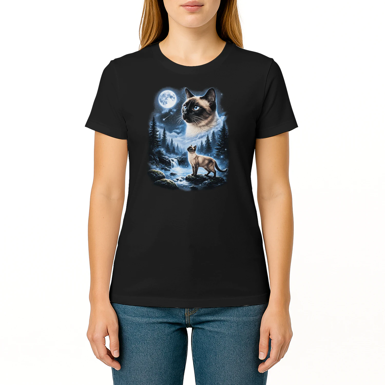 siamese cat forest moon night
