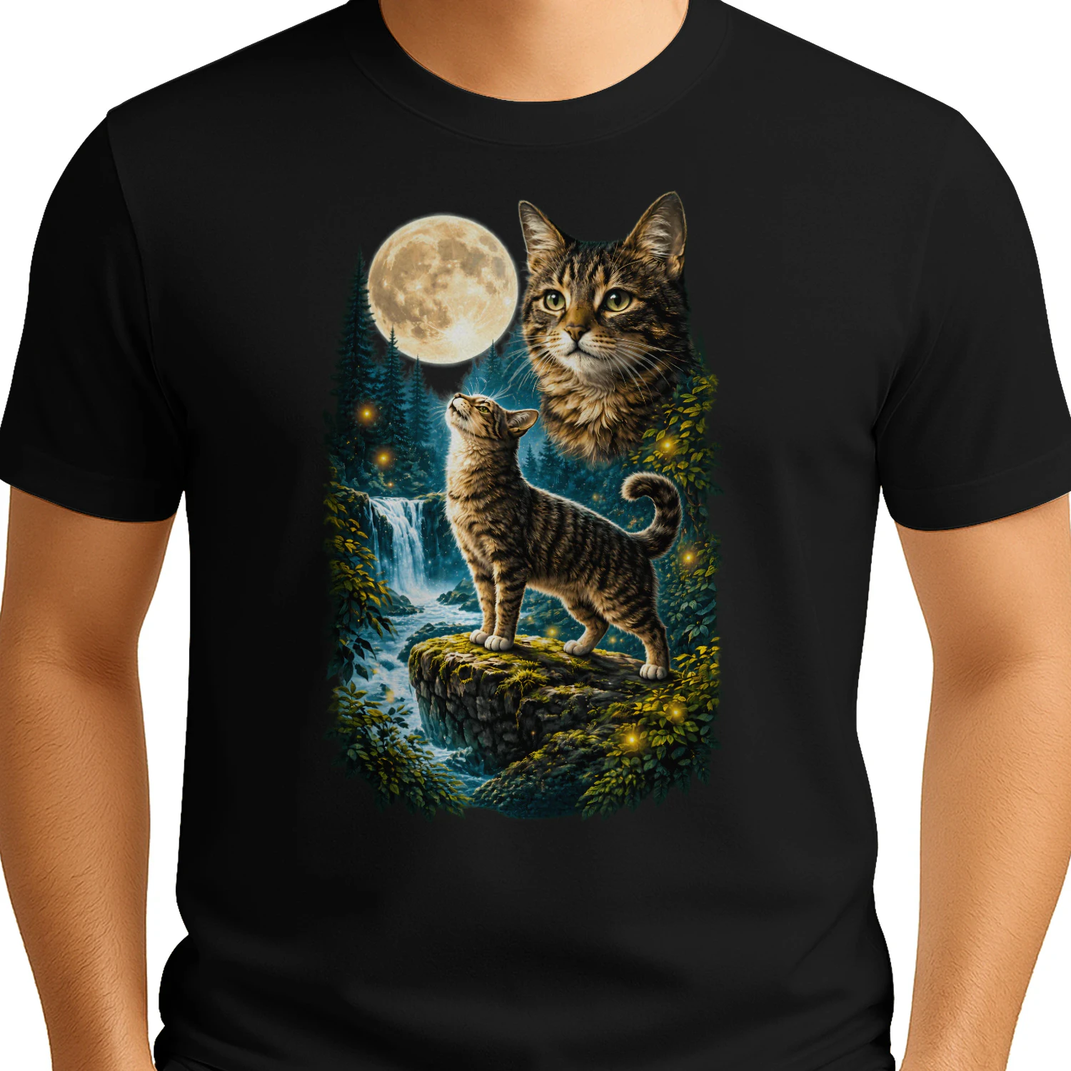 cat moon forest waterfall nature lover