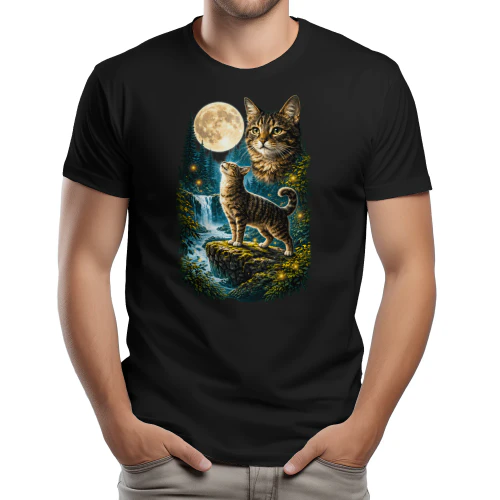 cat moon forest waterfall nature lover