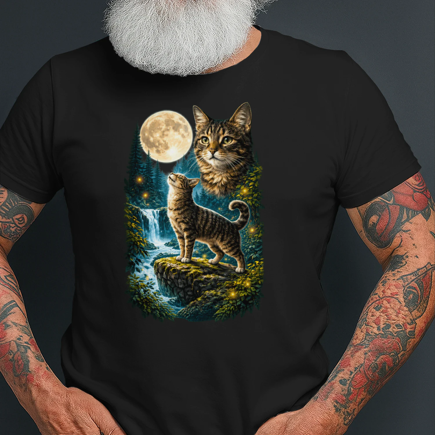 cat moon forest waterfall nature lover