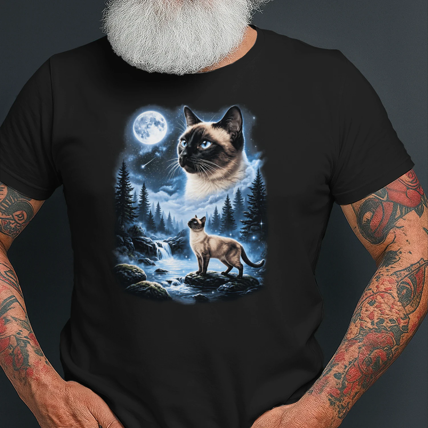 siamese cat forest moon night