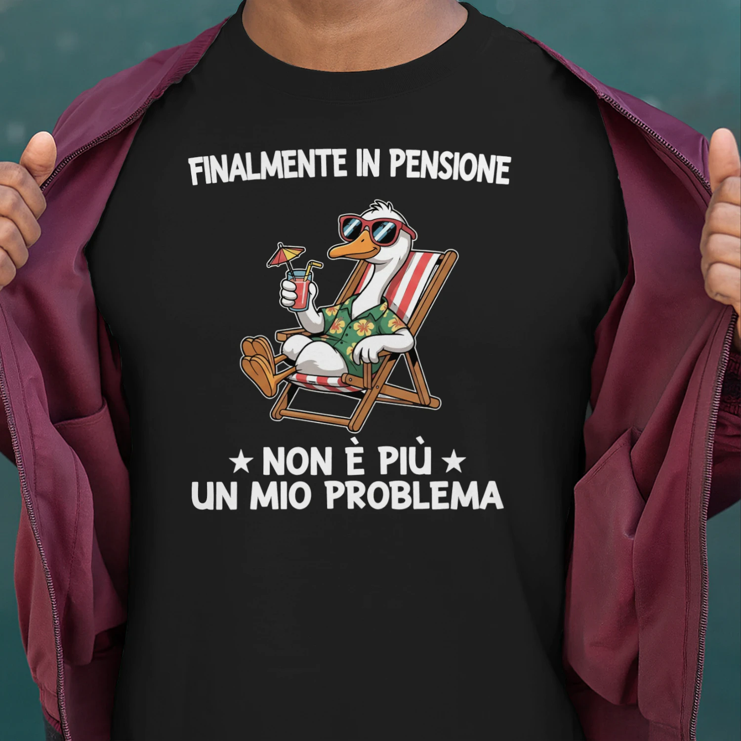 Finalmente in Pensione Divertente Papera Maglietta – Regalo Pensionamento Uomo Donna