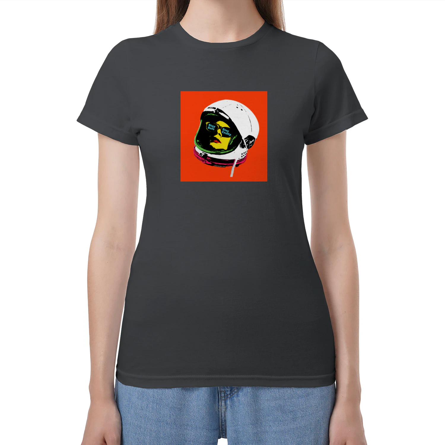 Spaceman Graphic Pop Art Womans Ftted Tee