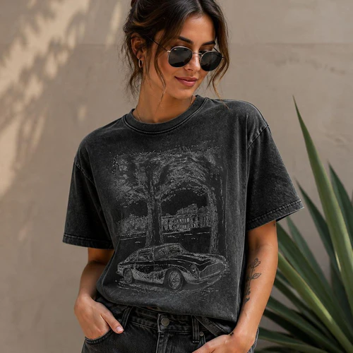 Vintage Classic Car Ink Sketch - Retro Automobile Graphic T-Shirt