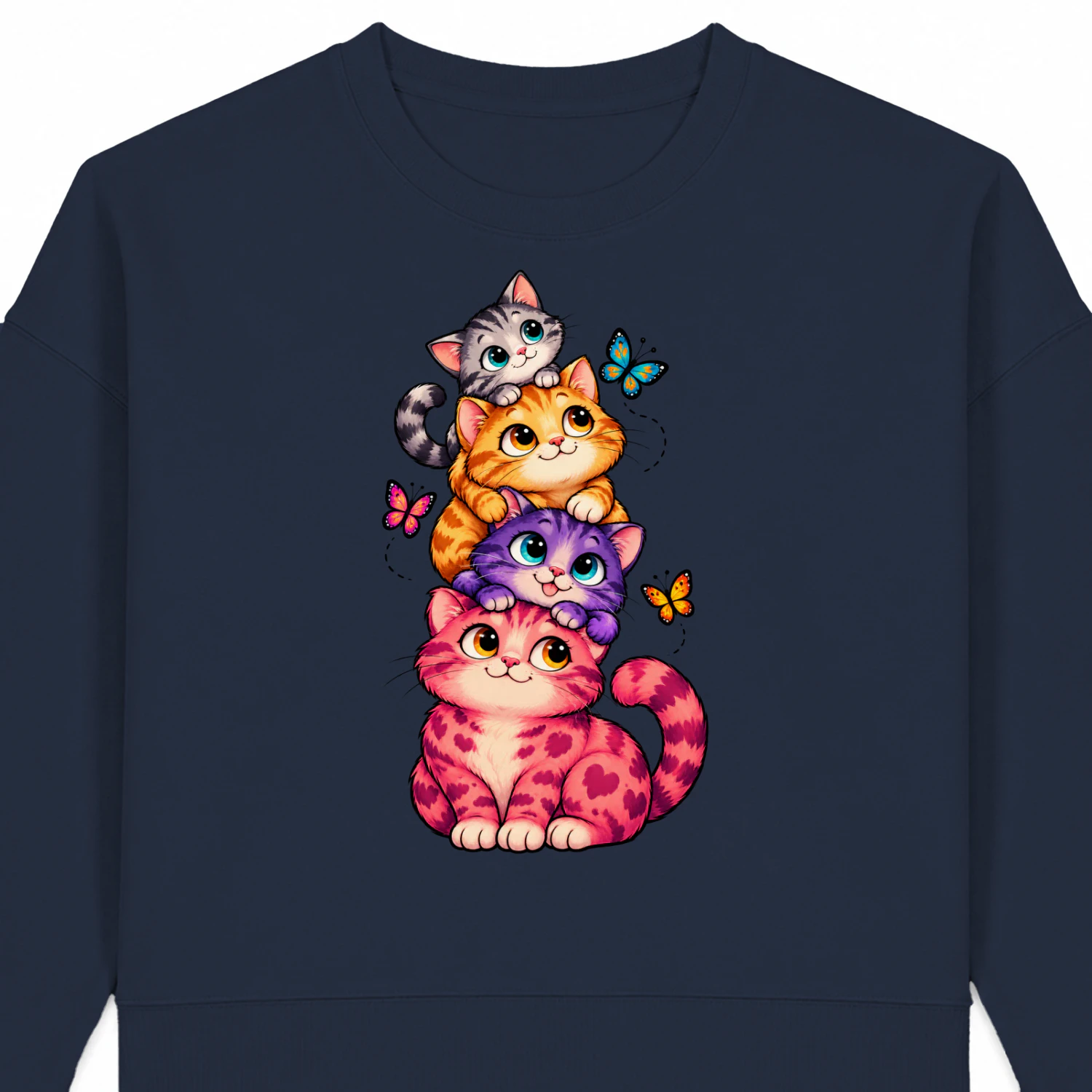 Stacked Cats Graphic Sweatshirt – Playful Kitty Illustration & Cozy Cat Lover Apparel