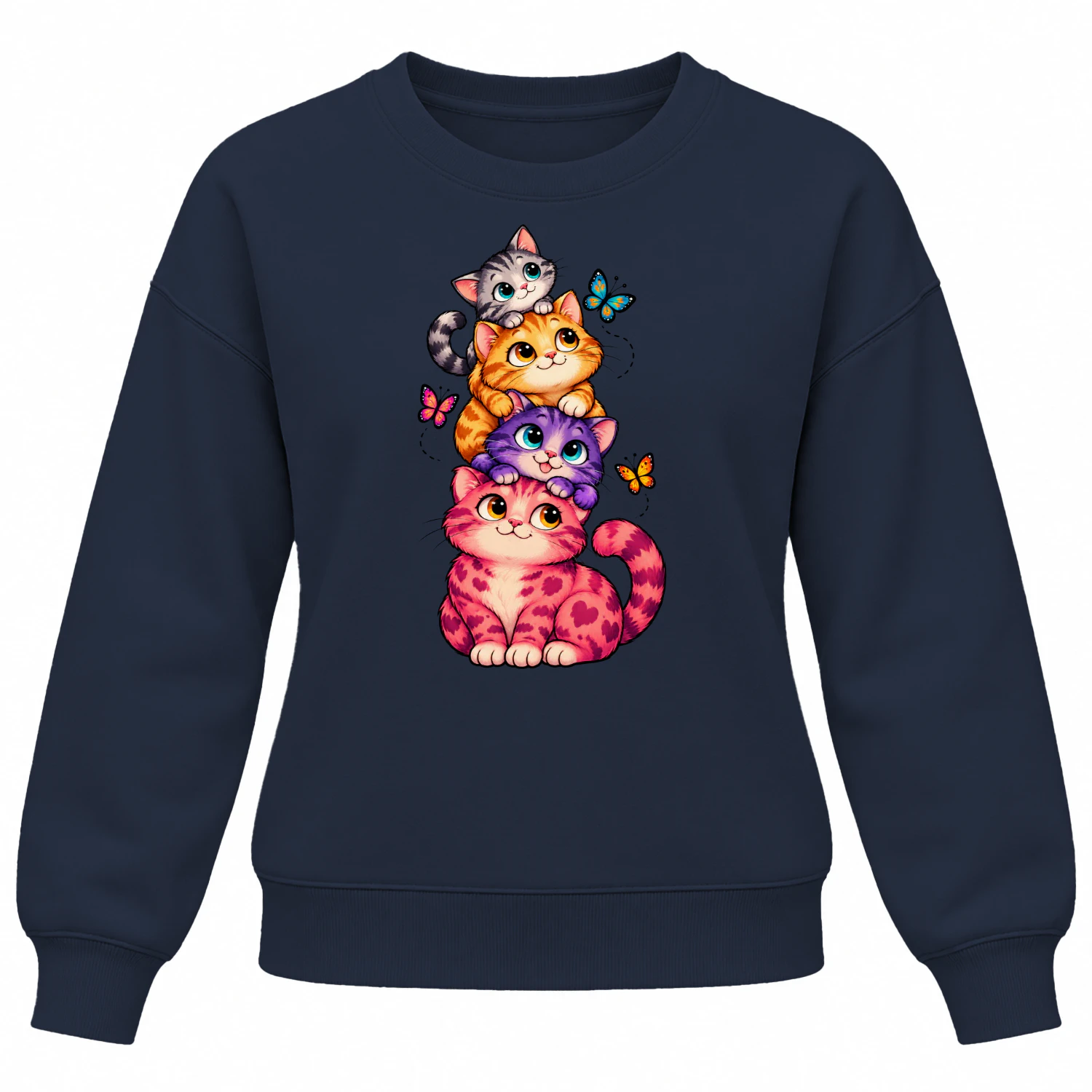 Stacked Cats Graphic Sweatshirt – Playful Kitty Illustration & Cozy Cat Lover Apparel