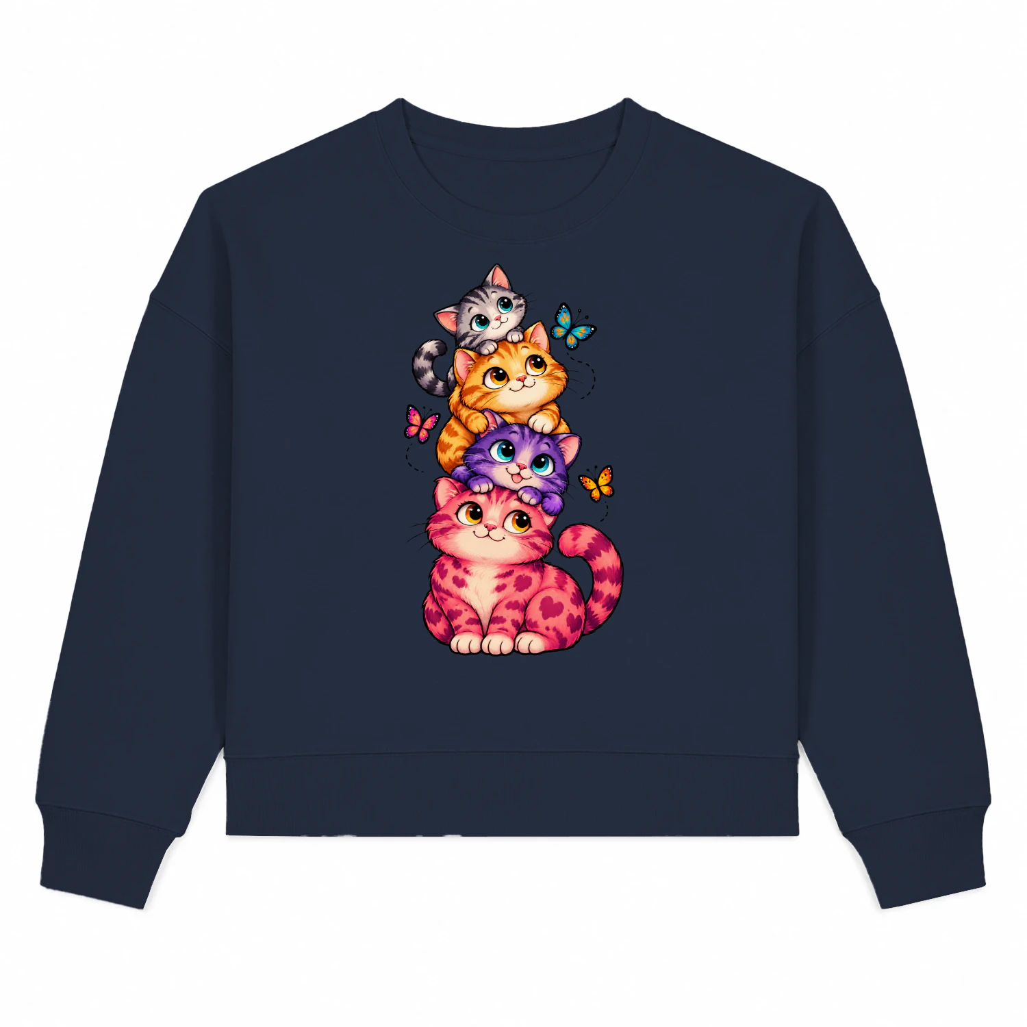 Stacked Cats Graphic Sweatshirt – Playful Kitty Illustration & Cozy Cat Lover Apparel
