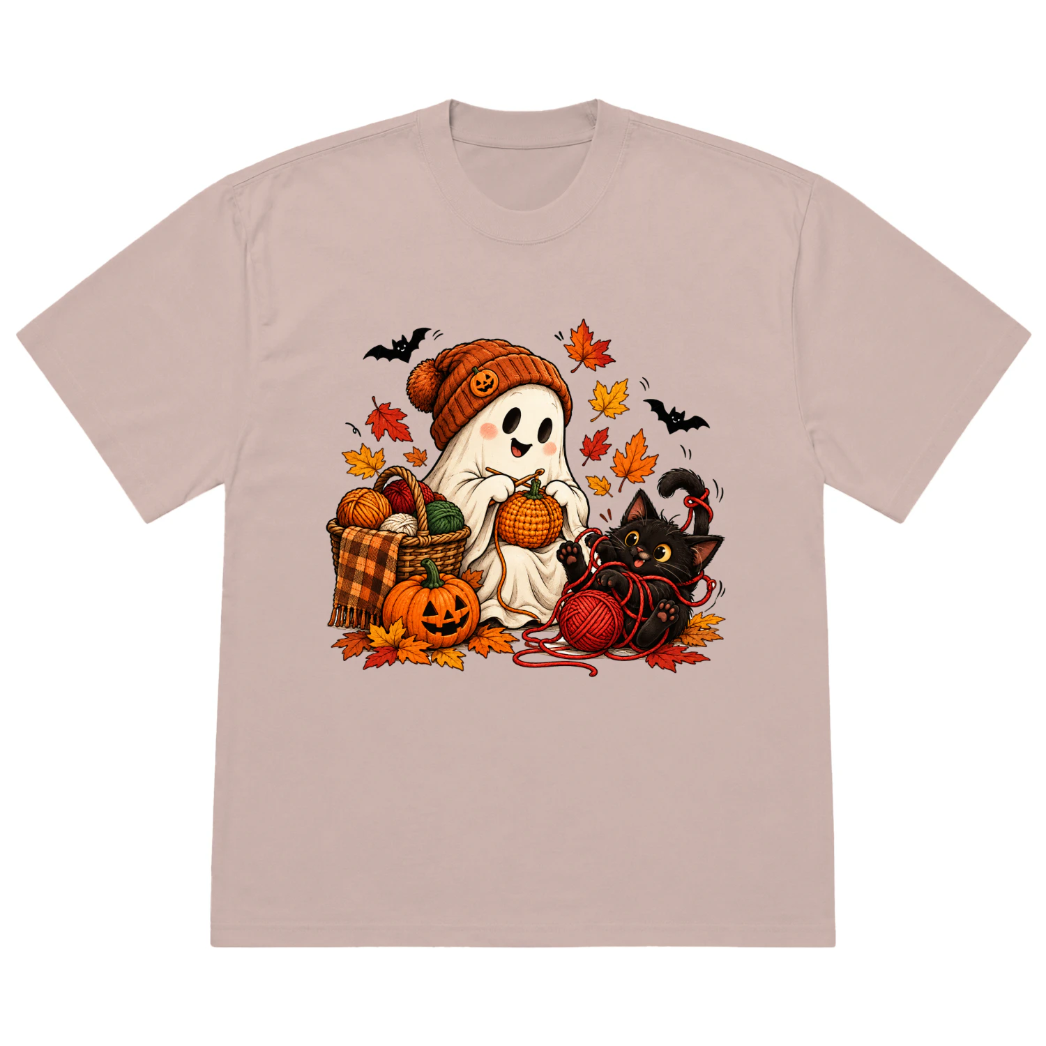 Cozy Ghost Knitting Fall & Halloween Oversized T-Shirt