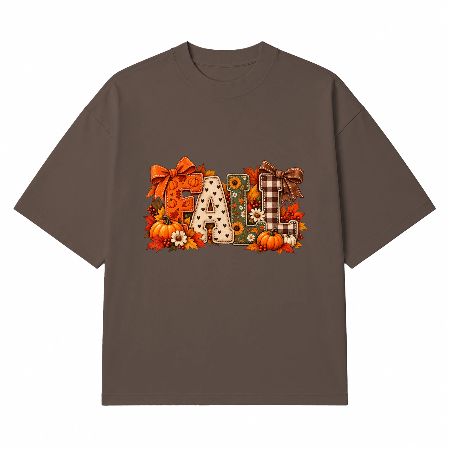Fall Letters Graphic T-Shirt – Rustic Autumn Pumpkins & Buffalo Plaid Apparel