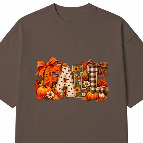Fall Letters Graphic T-Shirt – Rustic Autumn Pumpkins & Buffalo Plaid Apparel
