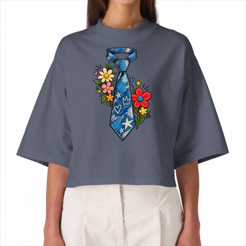 Floral Necktie Graphic Cropped T-Shirt | Cute Cottagecore Floral Tie Women's Tee