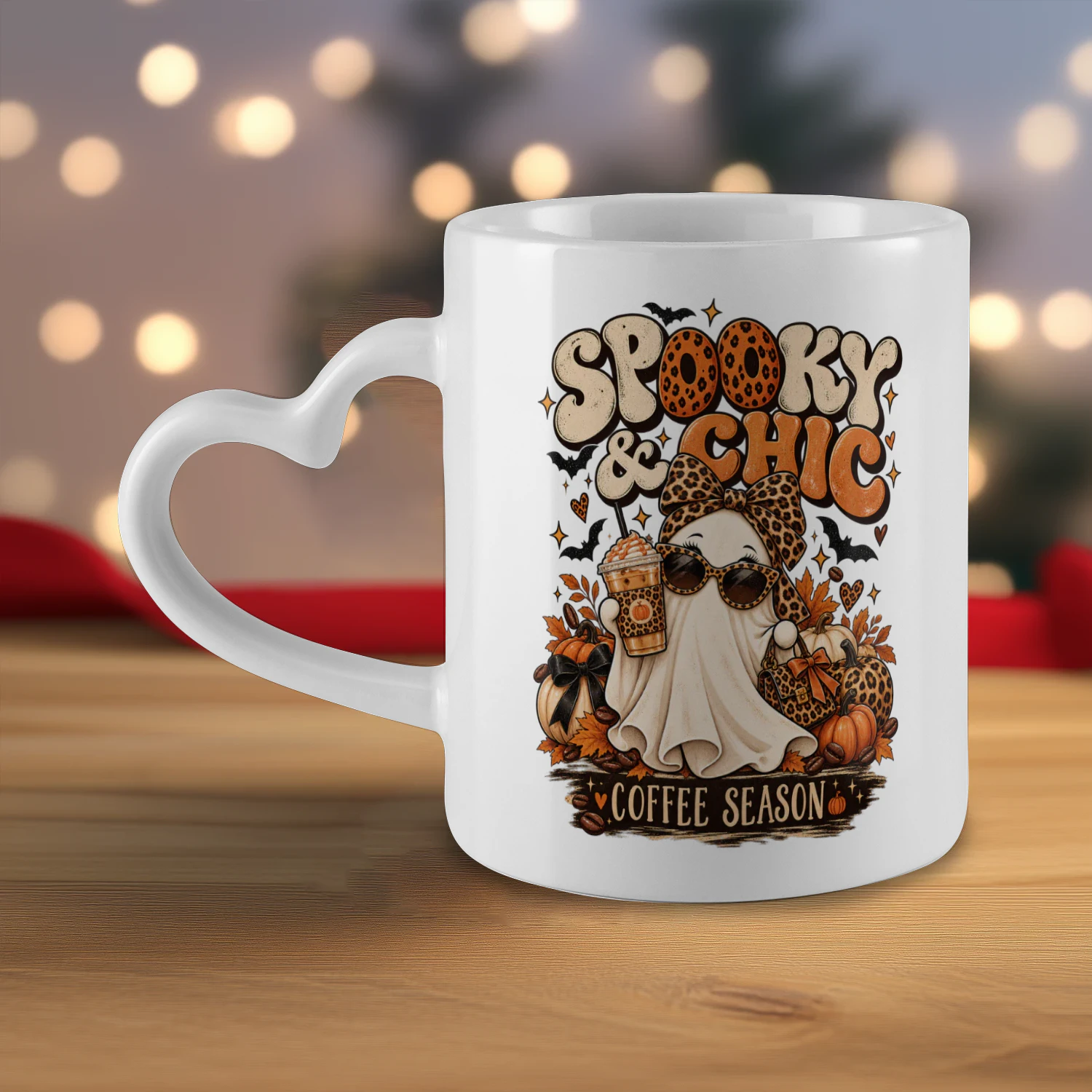 Spooky & Chic Heart-Shaped Mug - Ghost Coffee Season