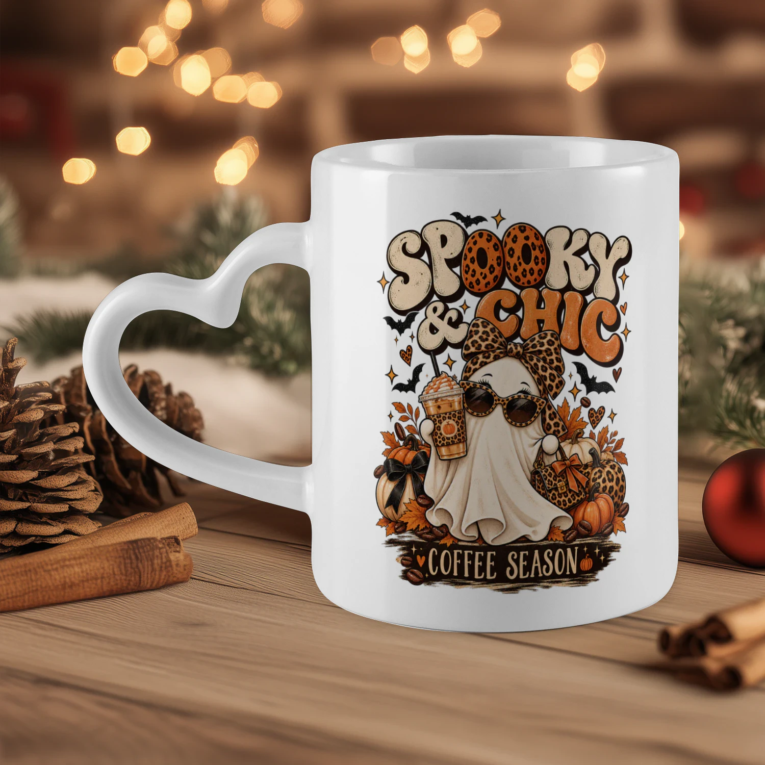 Spooky & Chic Heart-Shaped Mug - Ghost Coffee Season