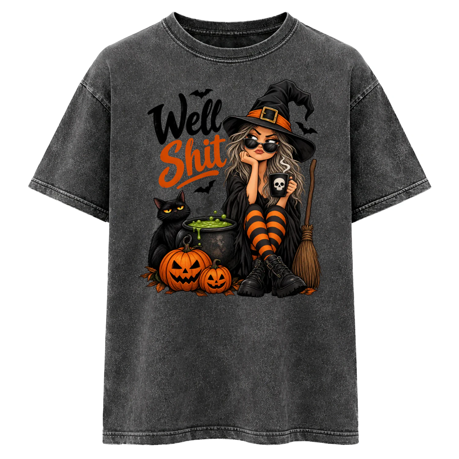 Well Shit Witch - Funny Halloween Black Cat T-Shirt