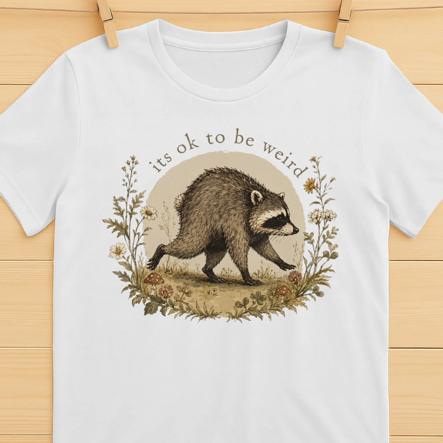 Its Ok To Be Weird - Jimothy The Raccoon Floral Wreath Design