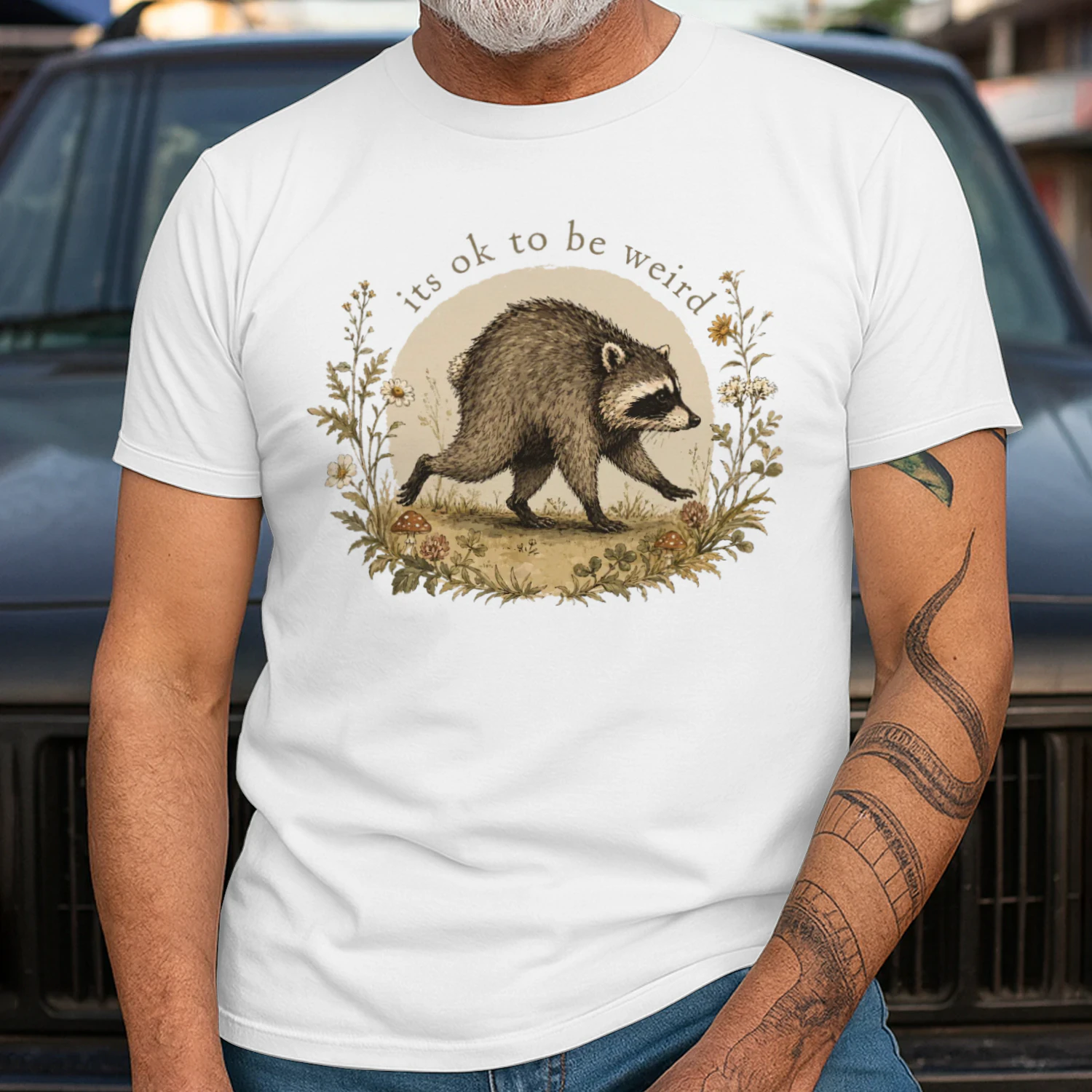 Its Ok To Be Weird - Jimothy The Raccoon Floral Wreath Design