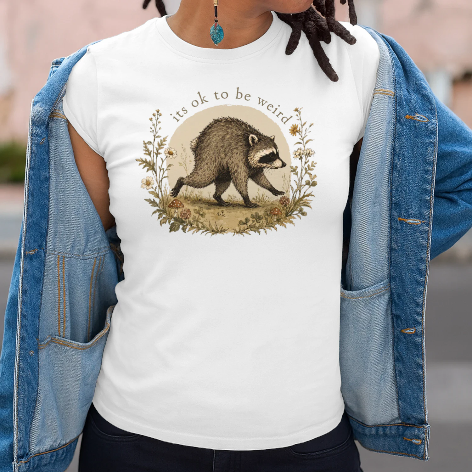 Its Ok To Be Weird - Jimothy The Raccoon Floral Wreath Design
