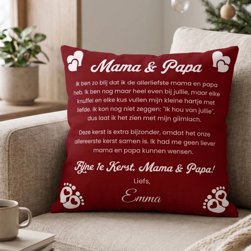  Gepersonaliseerd 1e Kerst Kussen voor Mama & Papa | Kussen met Babynaam | Eerste Kerst Cadeau voor Kersverse Ouders