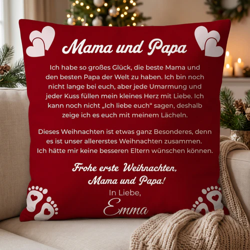  Personalisiertes Kissen zum 1. Weihnachten – Geschenk für Mama & Papa | Erstes Weihnachten mit Baby