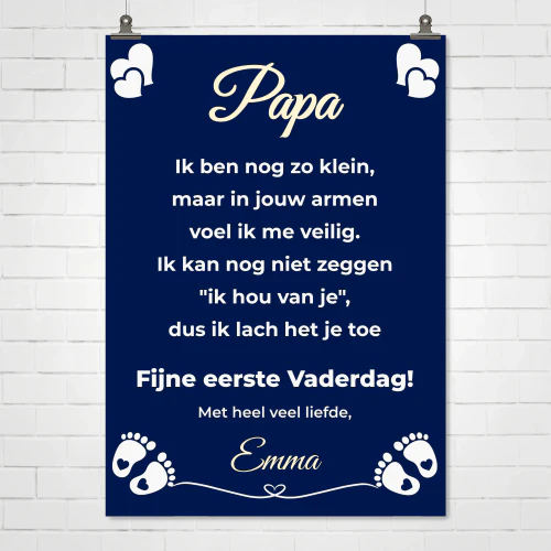 Eerste Vaderdag Poster voor Papa – Gepersonaliseerd met Babynaam...