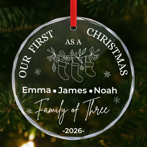 Personalized Our First Christmas as a Family of Three Ornament 2026 | Custom Family Names Christmas Tree Ornament | New Parents Baby First Christmas Gift