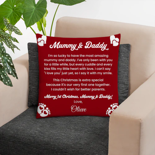  Personalised First Christmas Cushion for Mummy & Daddy | Custom Baby Name Pillow | Baby's First Christmas Gift | New Parents Christmas Keepsake