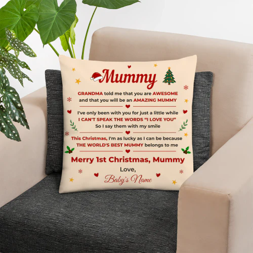 Personalised Mummy 1st Christmas Cushion | New Mum Gift | Baby's First Christmas Pillow Cover | Custom Name Gift for Mummy