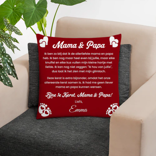  Gepersonaliseerd 1e Kerst Kussen voor Mama & Papa | Kussen met Babynaam | Eerste Kerst Cadeau voor Kersverse Ouders