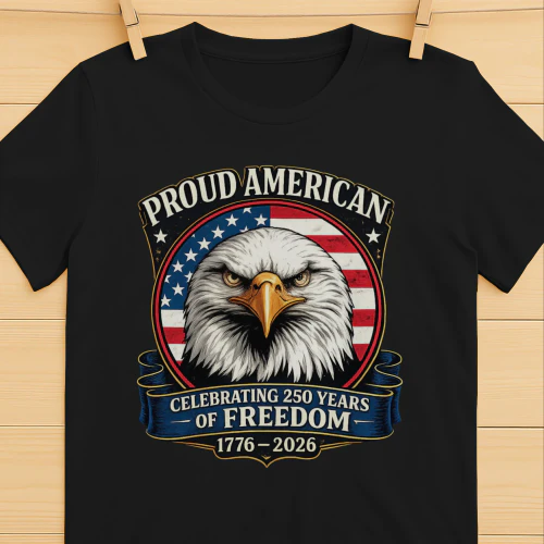 Proud American Eagle T-Shirt | Celebrating 250 Years of Freedom 1776-2026 | Patriotic 4th of July Tee