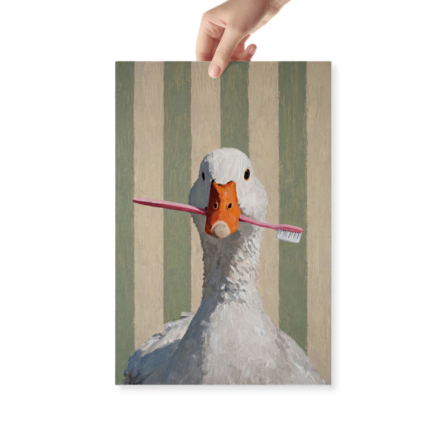 Funny Duck with Toothbrush Canvas Wall Art