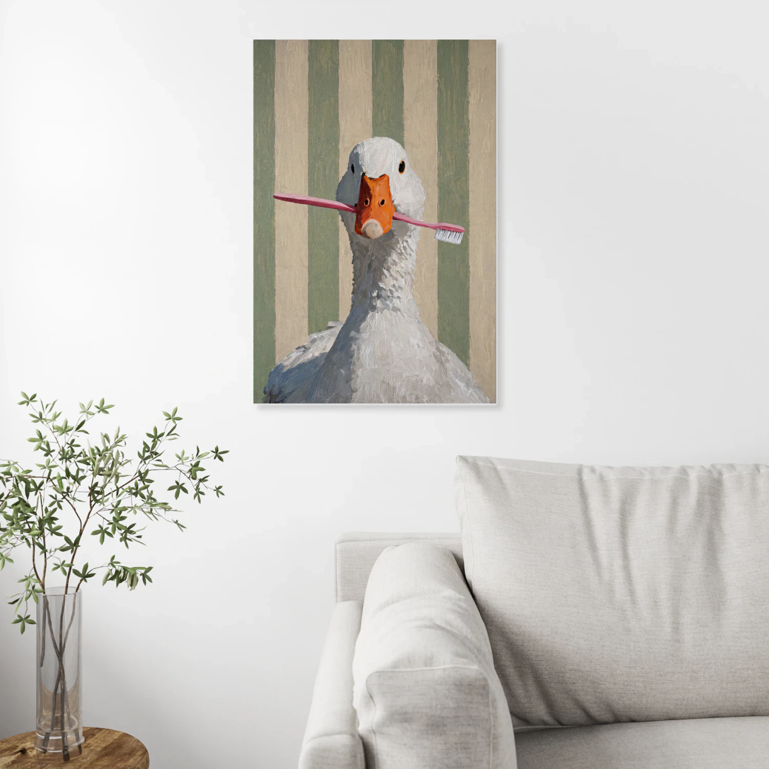 Funny Duck with Toothbrush Canvas Wall Art