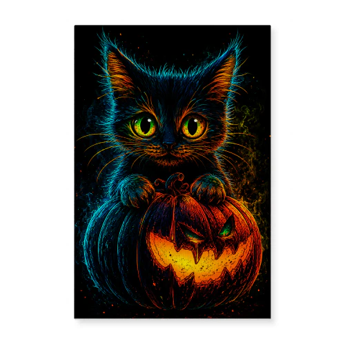 Neon Hallows — Glowing Black Cat & Jack-o'-Lantern