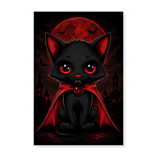 Little Count — Vampire Black Cat Halloween Art