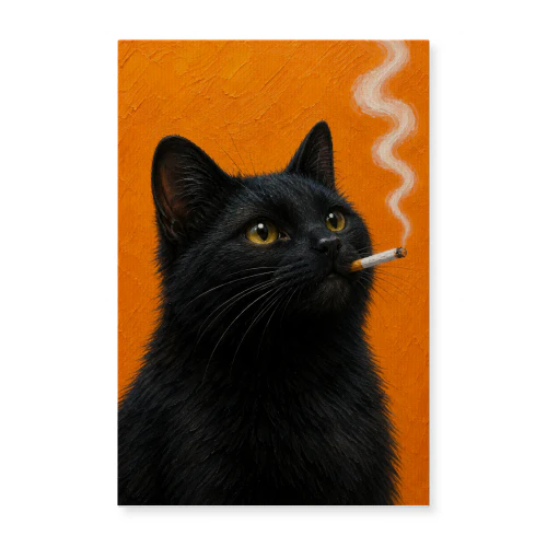 Smoke Break — Black Cat on Orange