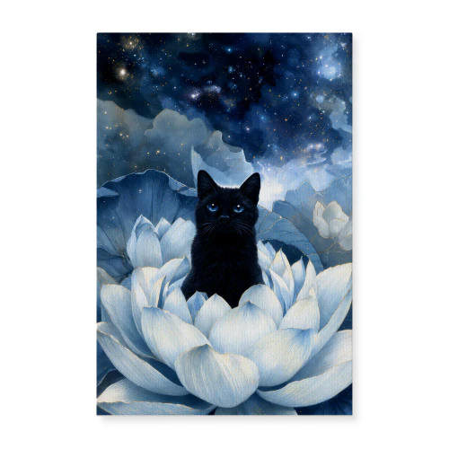 Celestial Bloom — Black Cat in the Blue Lotus