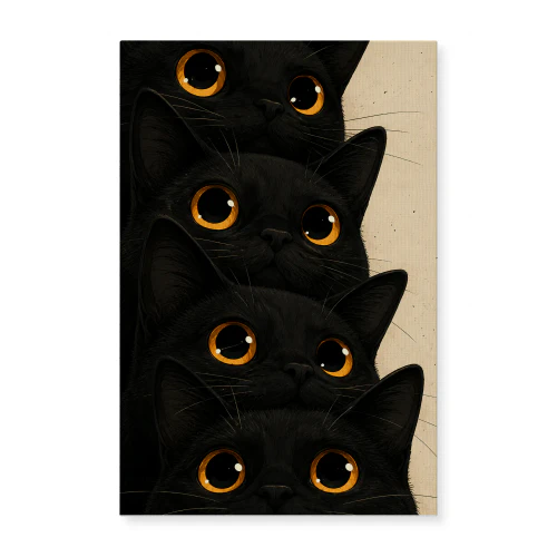 Full Attention — Four Black Cats Illustration